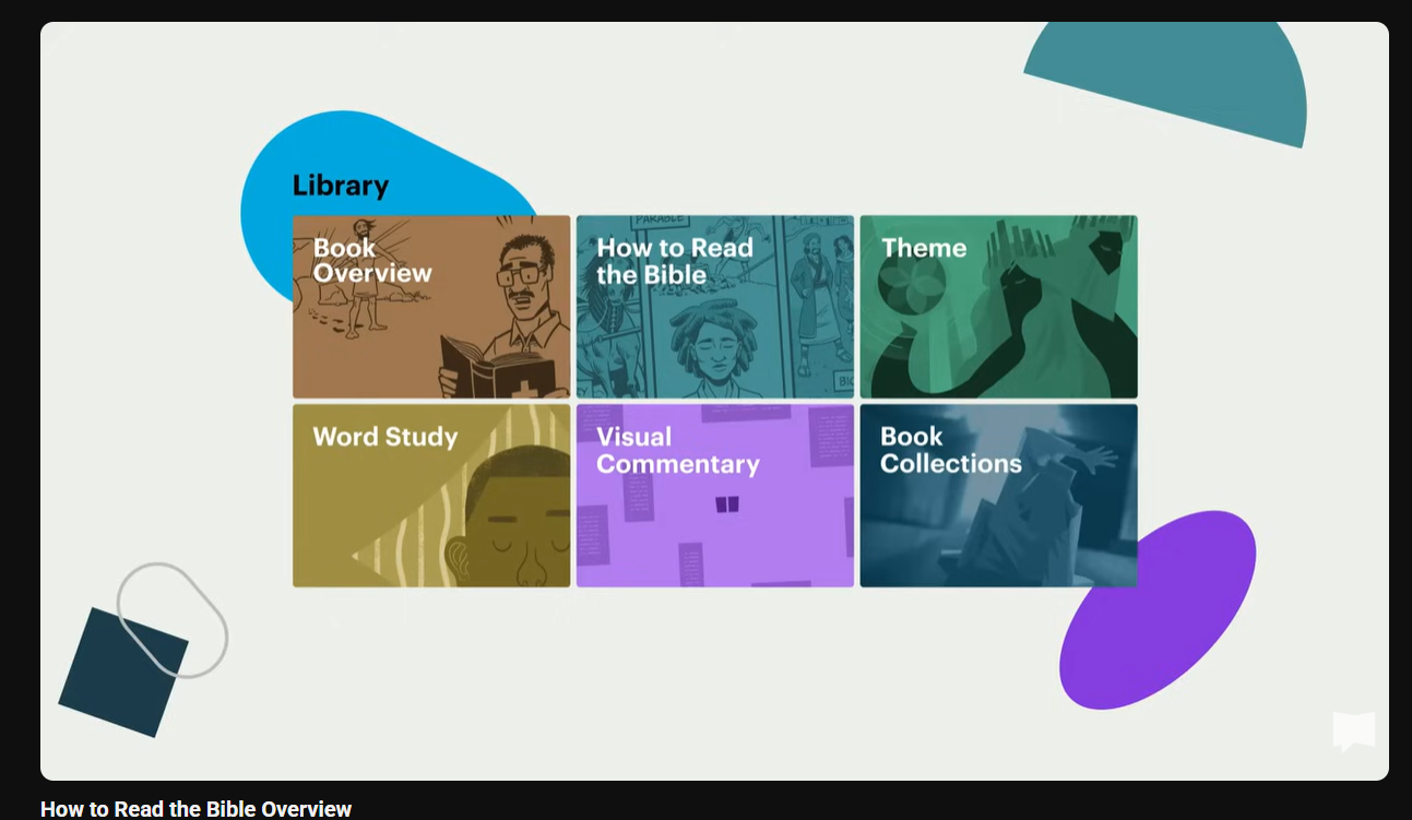 Screenshot of the youtube thumbnail of @bibleproject youtube video "How to Read the Bible Overview"